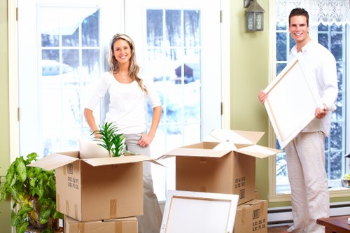 Packed boxes and organized relocation preparation for Farringdon move